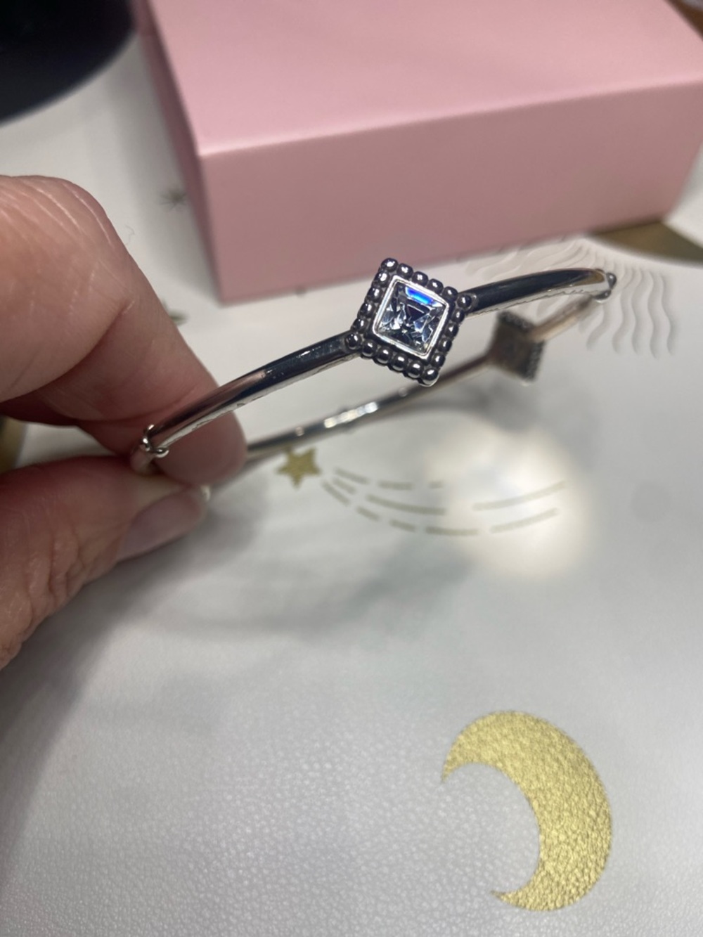 Delicate Silver-Tone Brighton Twinkle  Bangle with Square Clear Crystal Accents - Picture 4 of 9